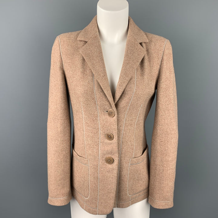 GIORGIO ARMANI Size 0 Taupe Textured Cashmere Blend Notch Lapel Buttoned Jacket