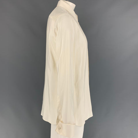 TOM FORD Size XL Cream Pleated Silk French Cuff Long Sleeve Shirt