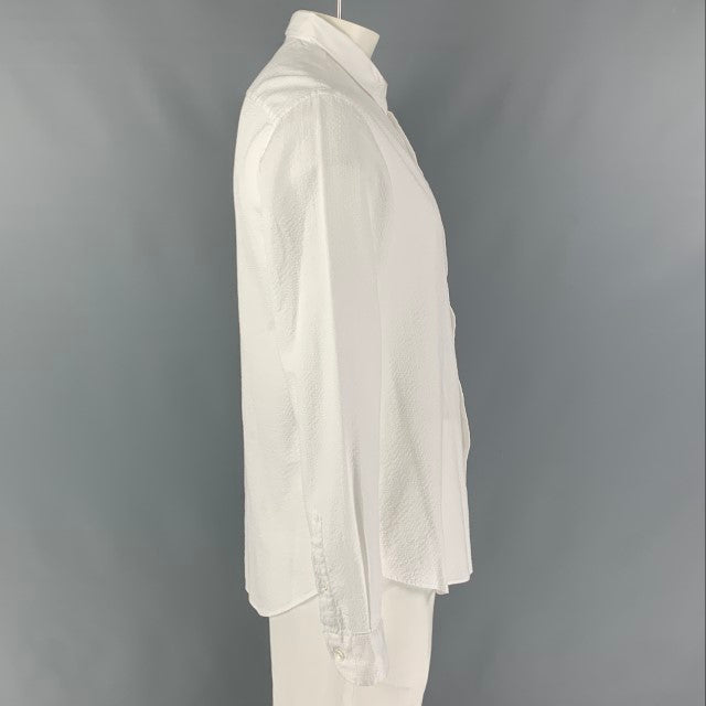 ARMANI COLLEZIONI Size XL White Textured Cotton Button Up Long Sleeve Shirt