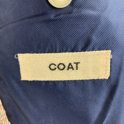 COAT Size 40 Beige & Red Blue Striped Seersucker Notch Lapel Sport Coat