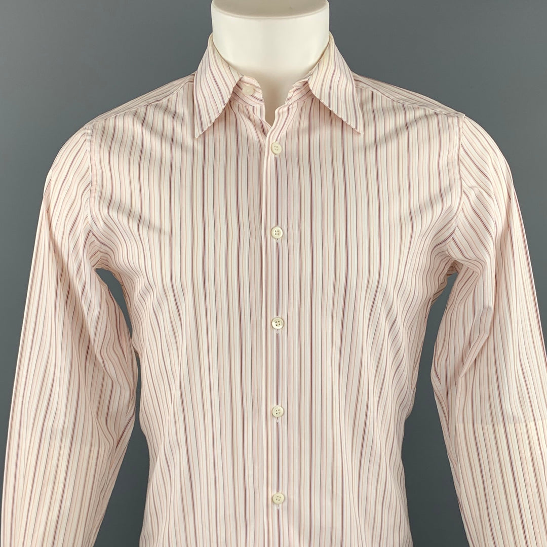 PRADA Size M White Stripe Cotton Button Up Long Sleeve Shirt