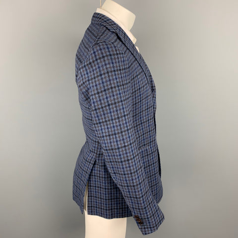 SARTORIA PARTENOPEA Size 40 Navy & Blue Plaid Wool / Cashmere Sport Coat