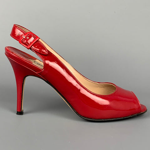 MANOLO BLAHNIK Talla 6 Sandalias peep toe sin tirantes de charol rojo