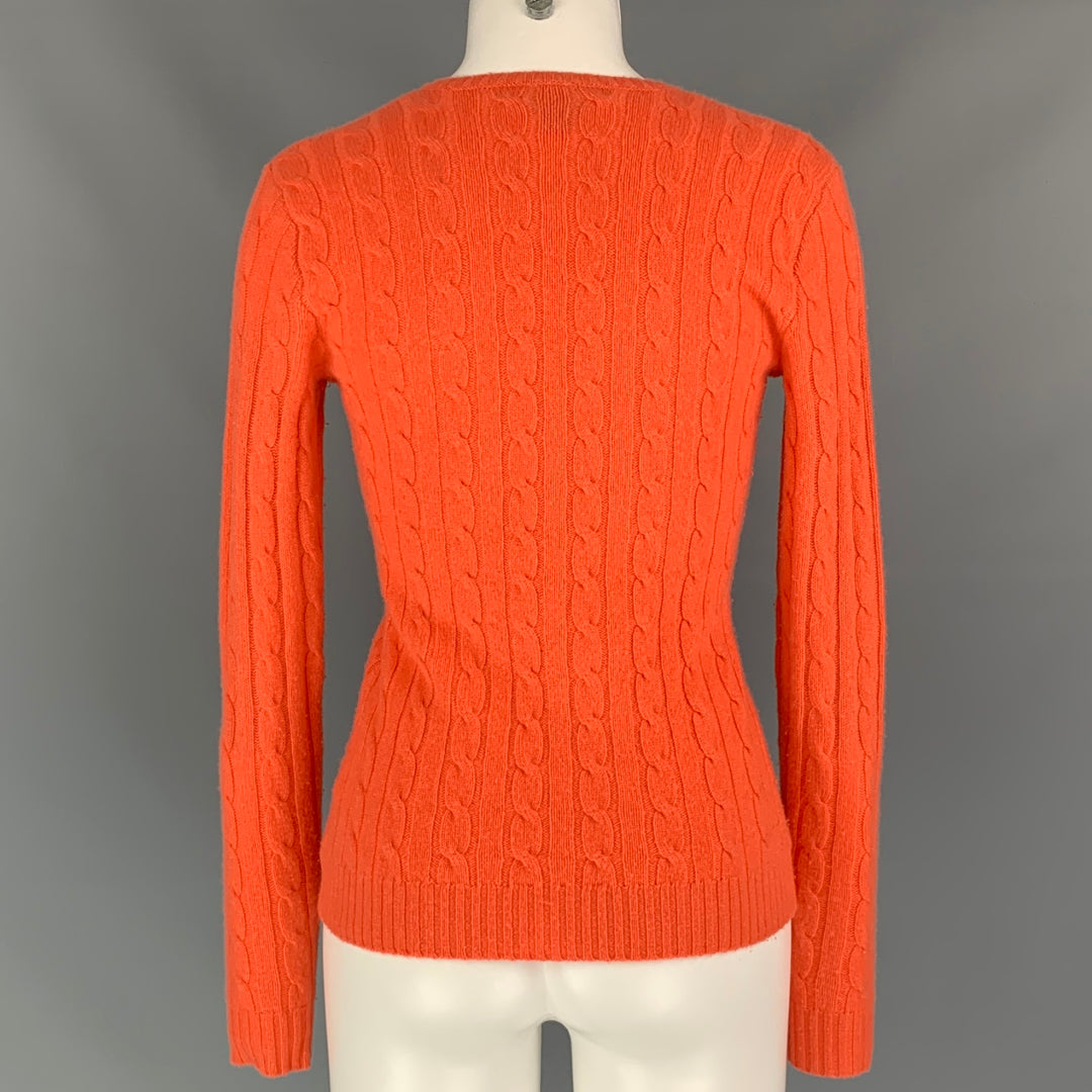 RALPH LAUREN Black Label Size S Orange Cable Knit Cashmere Pullover