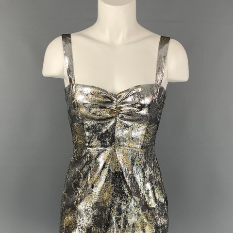 CYNTHIA ROWLEY Size 4 Silver & Gold Polyester / Lurex Jacquard Mini Dress