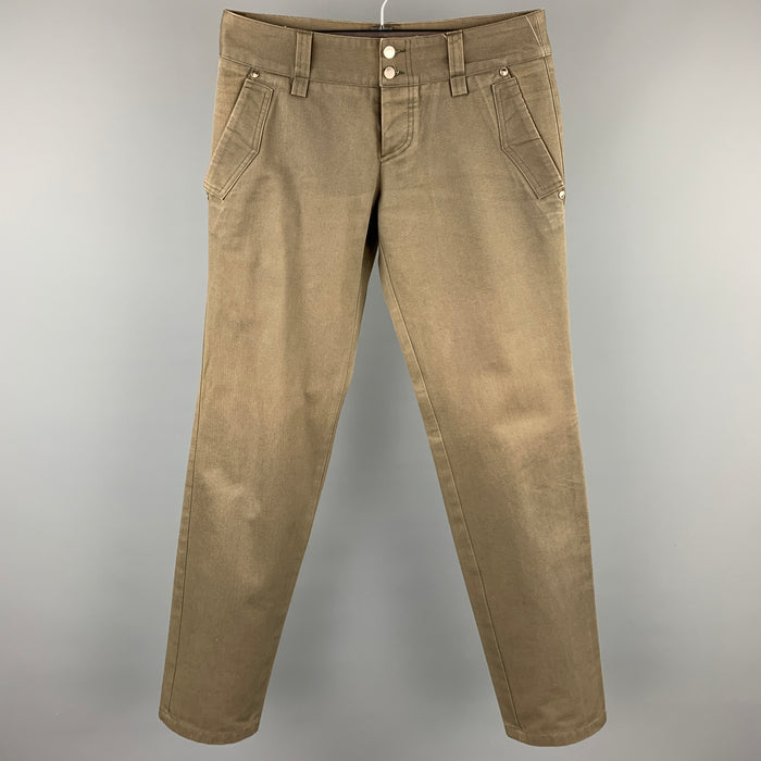 SONIA RYKIEL Size 30 Olive Cotton Button Fly Low Rise Casual Pants