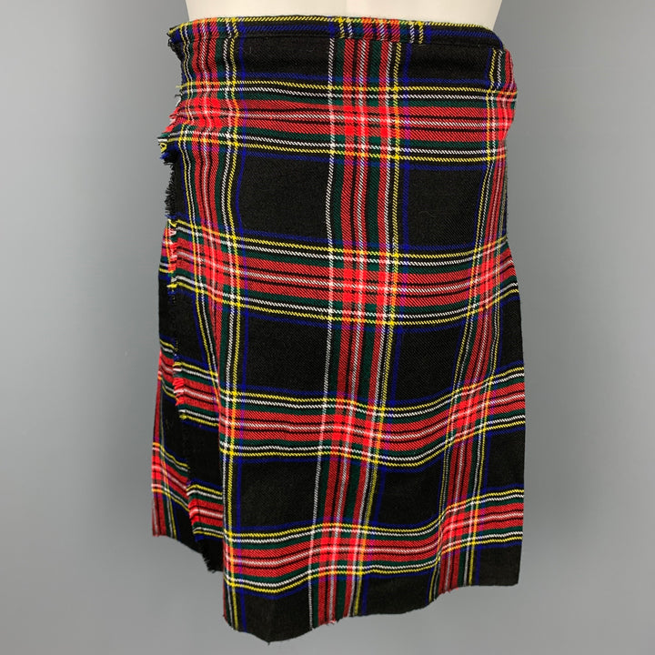 WENCHES AT WORK CREATION Size 30 Black & Multi-Color Plaid Acrylic Pleated Kilt