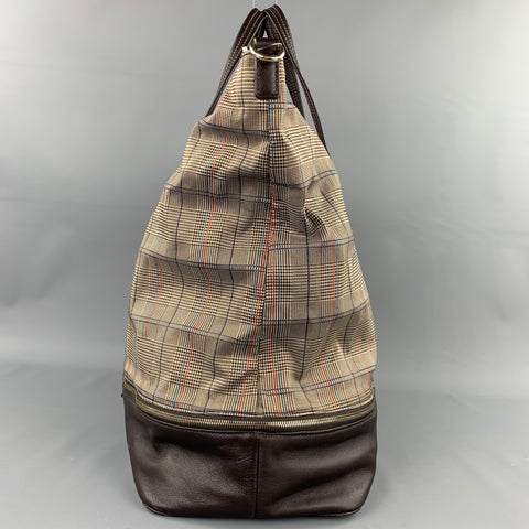 PAUL SMITH Taupe Glendplaid Polyester Leather Trim Handbag
