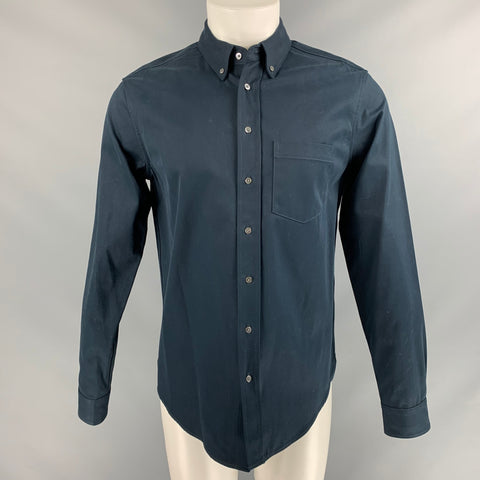 FEIT Size S Navy Solid Cotton One pocket Long Sleeve Shirt