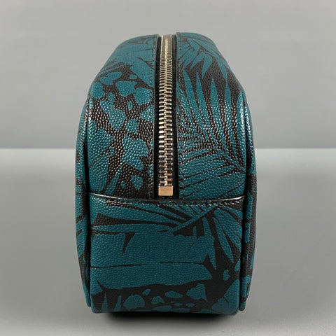 SAINT LAURENT Blue Black Leaves Canvas Toiletry Handbag