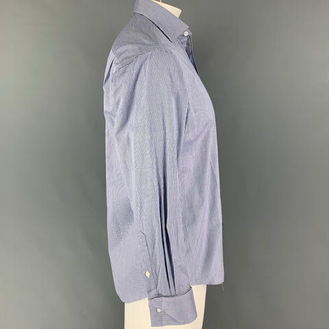 VALENTINO Size M White Navy Stripe Cotton French Cuff Long Sleeve Shirt