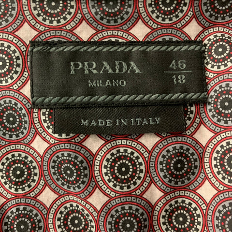 PRADA Size L Red & Light Pink Geometric  Button Down Short Sleeve Shirt