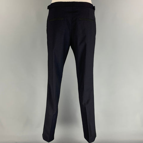 THE KOOPLES Size 36 Navy Herringbone Wool / Mohair Shawl Collar Tuxedo Suit