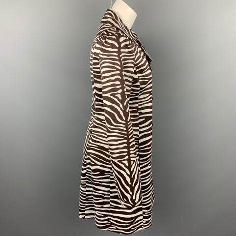 MICHAEL KORS Size 4 Brown Zebra Print Double Breasted Trenchcoat