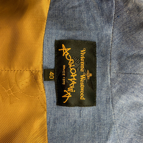 VIVIENNE WESTWOOD ANGLOMANIA Size 4 Blue Linen Blend Wide Collar Jacket