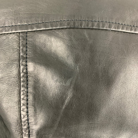 LANVIN Size 36 Black Solid Leather Biker Coat