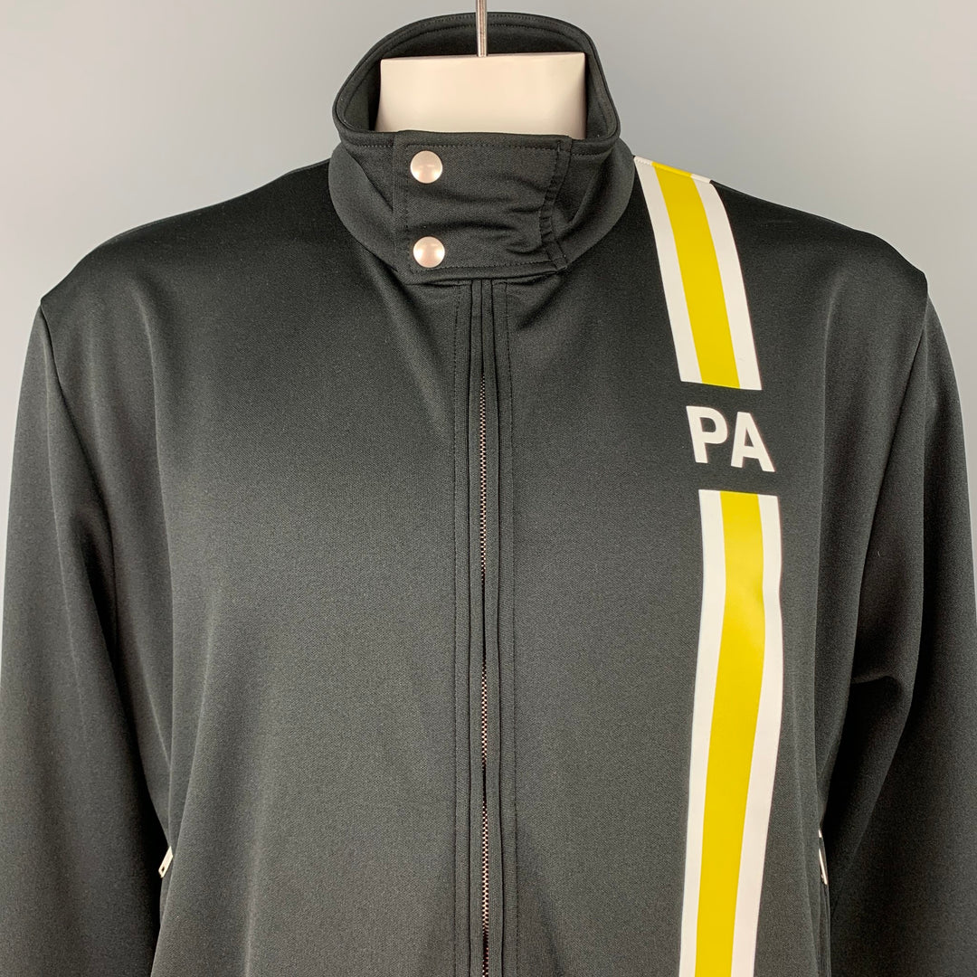 PALM ANGELS Size XL Black & Yellow Stripe Polyester Zip Up Jacket