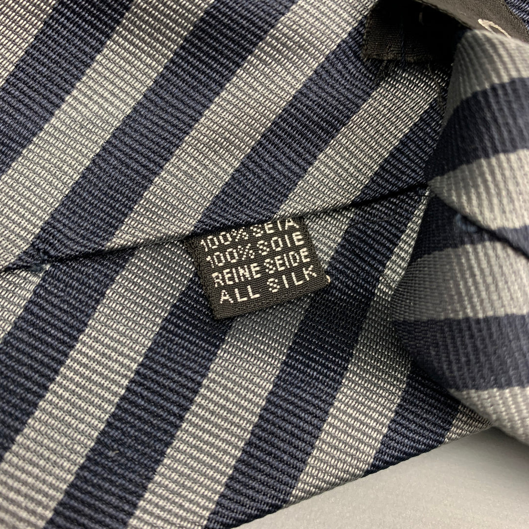 CHANEL Navy & Grey Stripe Silk Tie