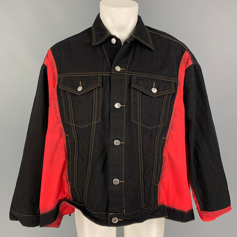 KOCHE' Size XS Black Red Two Toned Cotton Nylon Oversized Asymmetrical Jacket