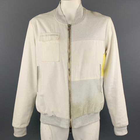 LONGJOURNEY Size L Off White Mixed Materials Cotton Blend Bomber Jacket
