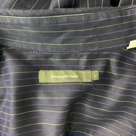 ERMENEGILDO ZEGNA Size L Navy Stripe Cotton Button Down Long Sleeve Shirt