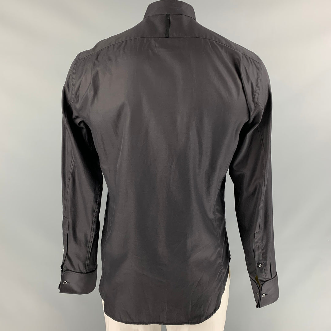 JOHN GALLIANO Size L Black Pleated Cotton Tuxedo Long Sleeve Shirt