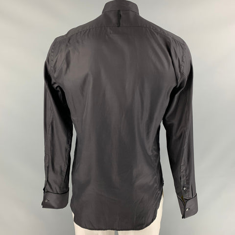 JOHN GALLIANO Size L Black Pleated Cotton Tuxedo Long Sleeve Shirt