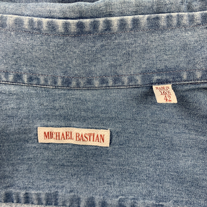 MICHAEL BASTIAN Size L Light Blue Cotton Button Down Short Sleeve Shirt