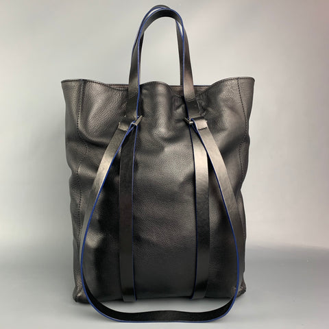 CoSTUME NATIONAL Black Pebble Grain Leather Tote Bag
