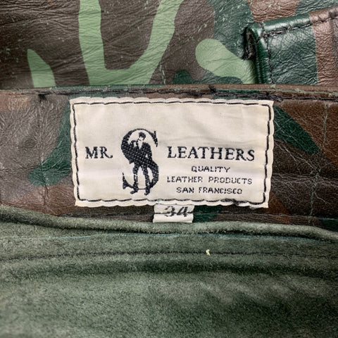 MR. S LEATHER Size 34  Brown Green Camo Leather Cargo Casual Pants