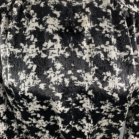 ESCADA Taille 4 Chemisier zippé sans col en soie pied-de-poule métallisé noir et blanc