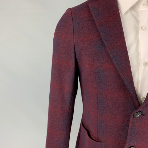 ETRO Size 38 Burgundy Navy Plaid Wool Single Breasted Nuovo Jersey Sport Coat