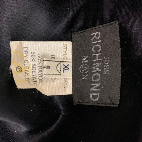 JOHN RICHMOND MAN Size XL Charcoal & Grey Chalkstripe Patchwork Wool Buttoned Vest