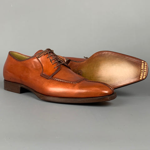 STEFANOBI Size 8 Cognac Contrast Stitch Leather Split Toe Lace Up Shoes