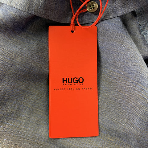 HUGO BOSS Size M Indigo & Charcoal Ombre Cotton Button Up Long Sleeve Shirt