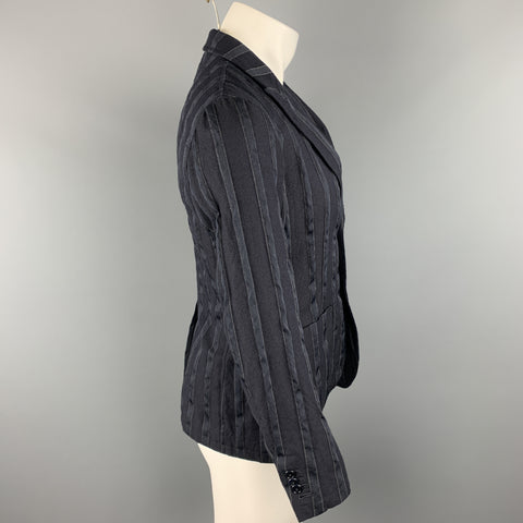 TS (S) Chest Size S Navy Stripe Wool / Polyester Peak Lapel Sport Coat