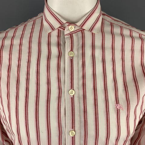 BURBERRY LONDON Size M Brick Red Stripe Cotton Blend Button Up Long Sleeve Shirt