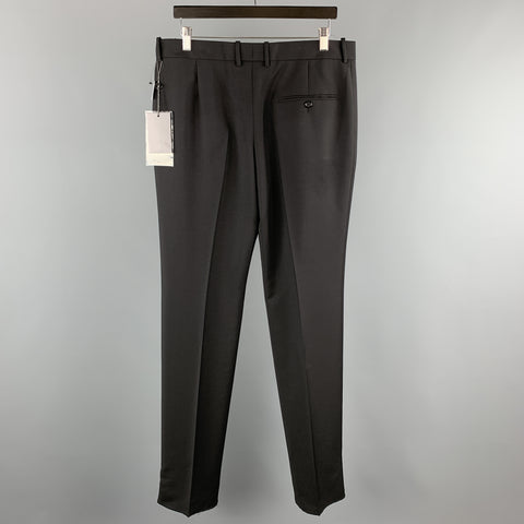ALEXANDER MCQUEEN Size 34 Black Solid Wool / Mohair Button Fly Dress Pants