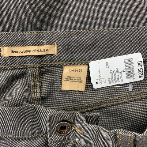 JOHN VARVATOS * U.S.A. Size 34 Charcoal Nailhead Cotton Button Fly Jeans