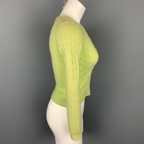 RALPH LAUREN Black Label Talla S Suéter ajustado de cachemira de punto Chartreuse