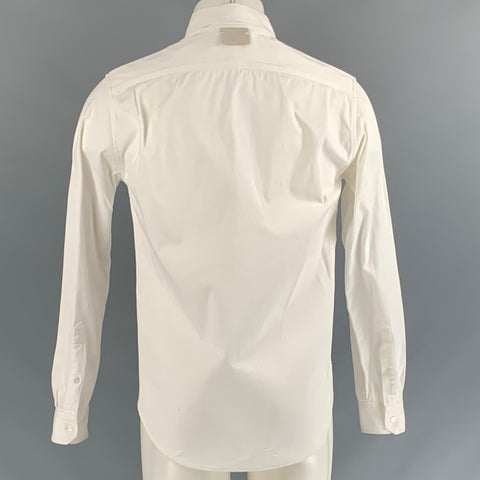 FEIT Size S White Twill Cotton Button Down Long Sleeve Shirt