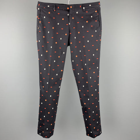 PAUL SMITH Size 32 Black Print Cotton Zip Fly Casual Pants