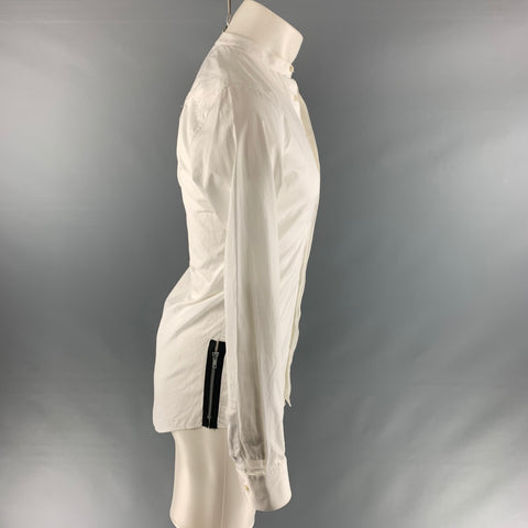 DSQUARED2 Size XS White Solid Cotton Nehru Collar Long Sleeve Shirt