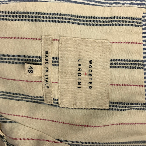WOOSTER + LARDINI Size 38 Blue & White Seersucker Cotton Cropped Peak Lapel Suit