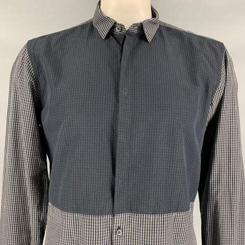 BURBERRY PRORSUM Size XL Grey Gingham Hidden Buttons Long Sleeve Shirt