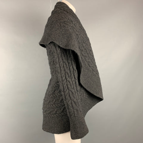 RALPH LAUREN Black Label Talla M Cárdigan circular con cuello chal de lana/cachemira de punto gris
