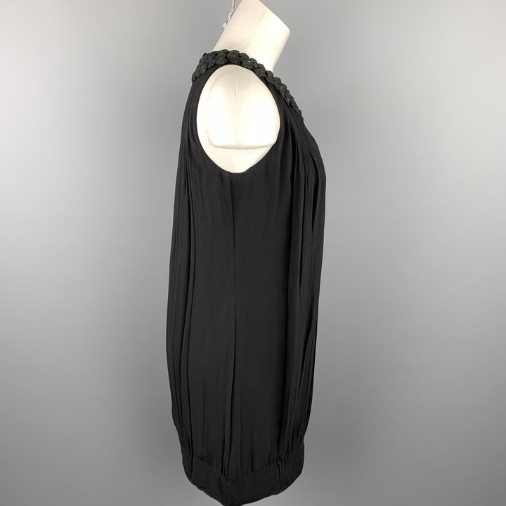 PAUL SMITH Black Label Talla 4 Vestido recto de seda plisado negro
