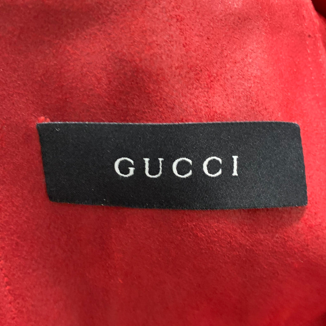 GUCCI Size 42 Red Suede Trucker Jacket