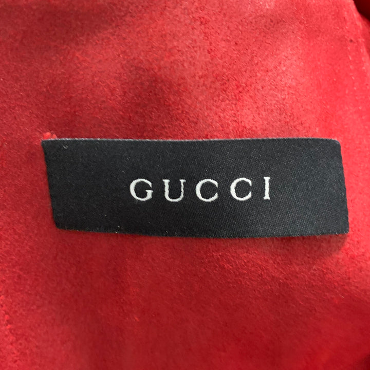 GUCCI Size 42 Red Suede Trucker Jacket