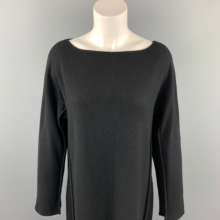 TSE Size M Black Knitted Cashmere Mid-Calf Boat Neck Dress